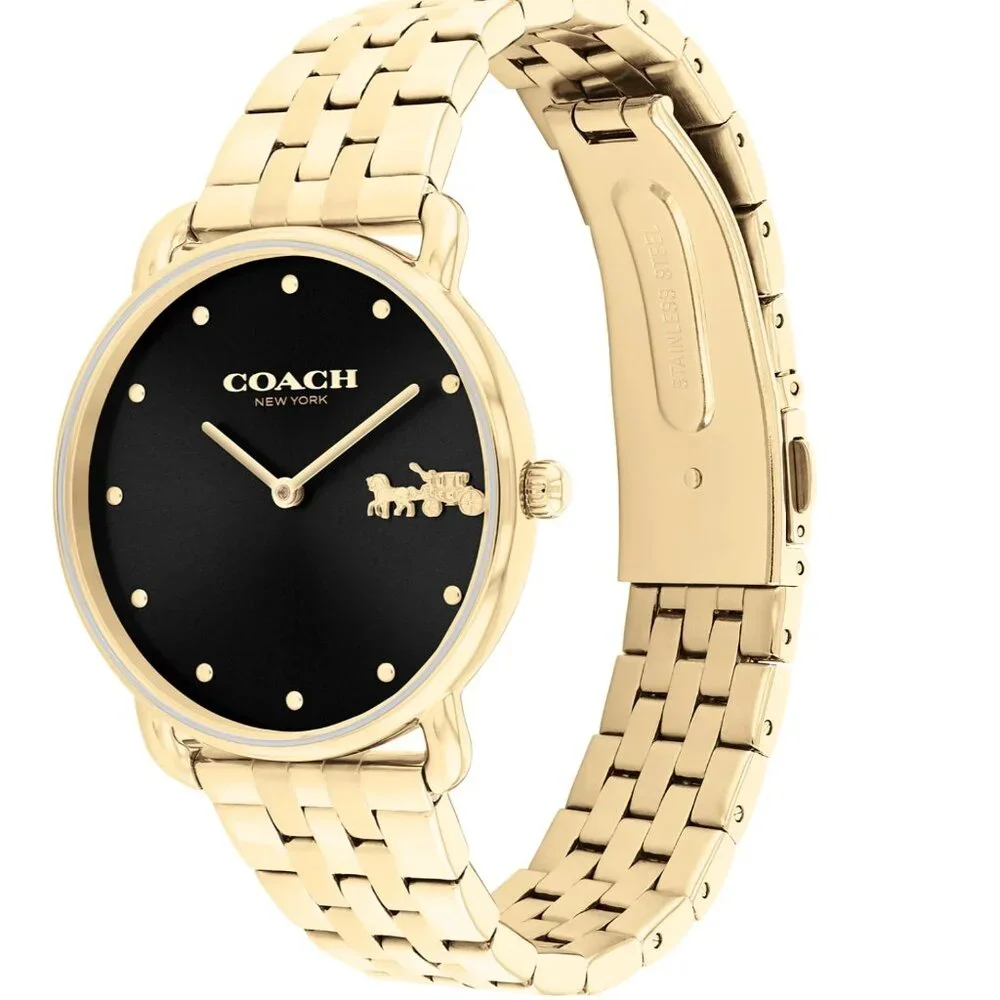 🐎Coach New York Women's Gold-Tone Black Dial Bracelet Watch